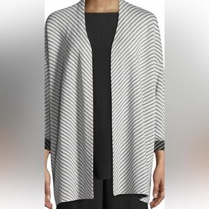 Eileen Fisher Black and White Striped Cardigan-Silk/Organic Cotton Sz L